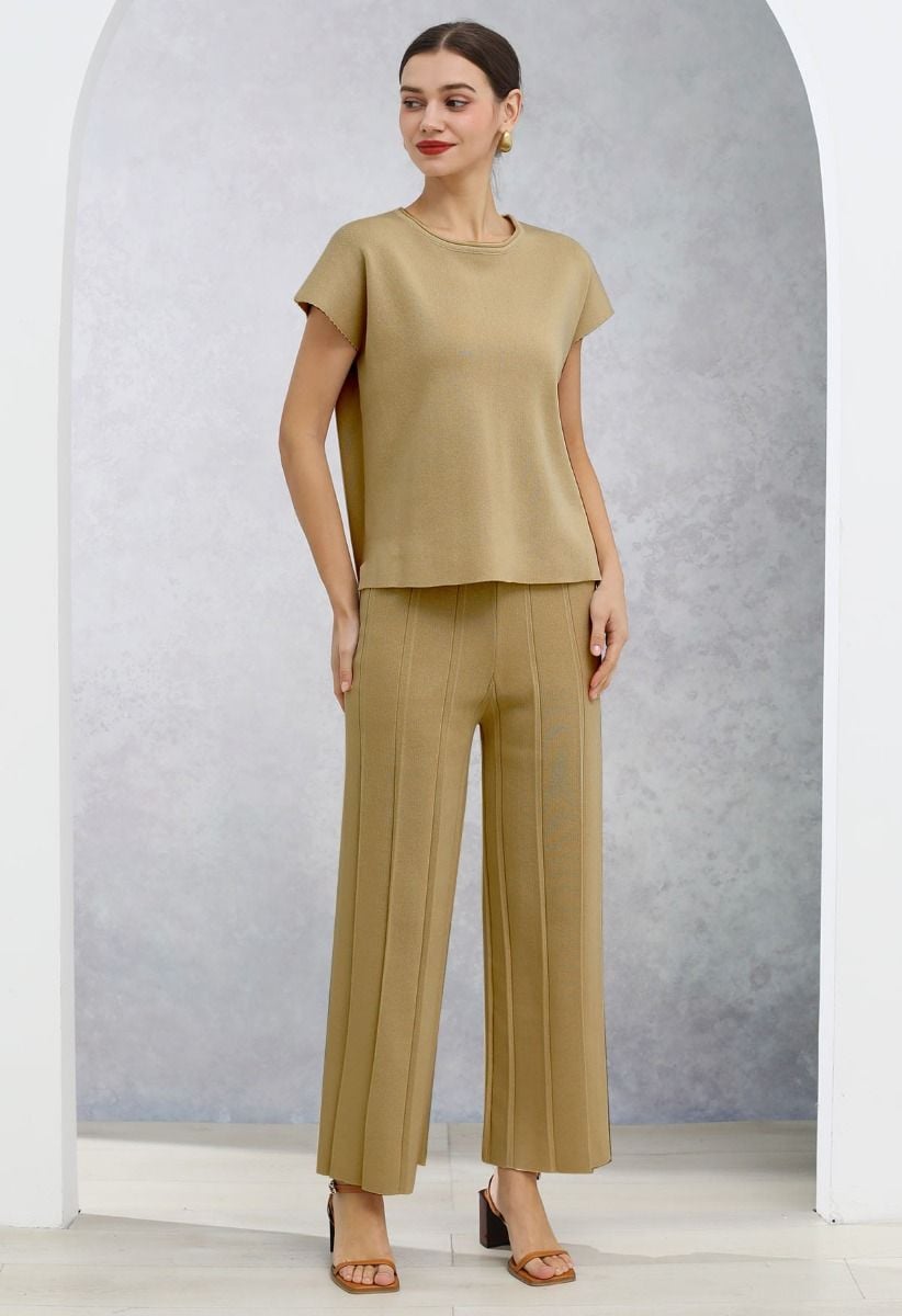 Daily Comfort Sleeveless Top and Straight-Leg Pants Set in Tan