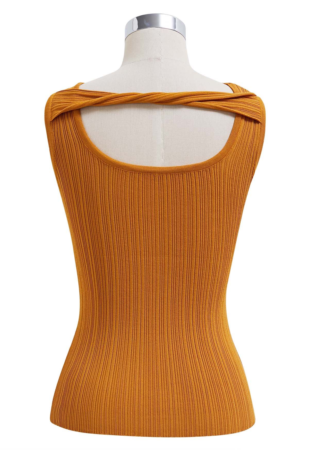 Twist Textured Sleeveless Knit Top in Pumpkin