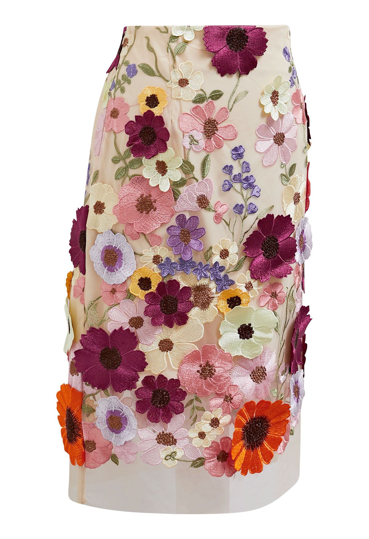 3D Floral Applique Pencil Skirt 