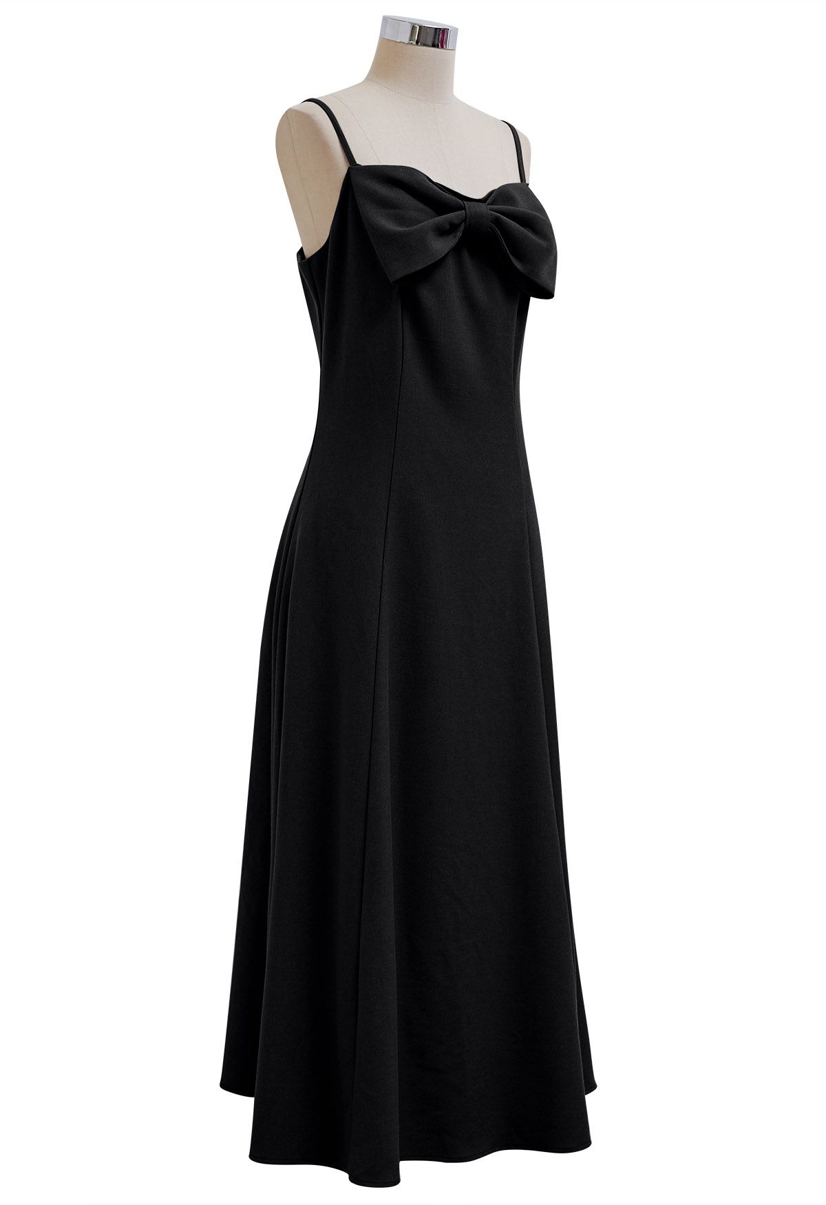 Bowknot Decor Seam Details Cami Dress in Black