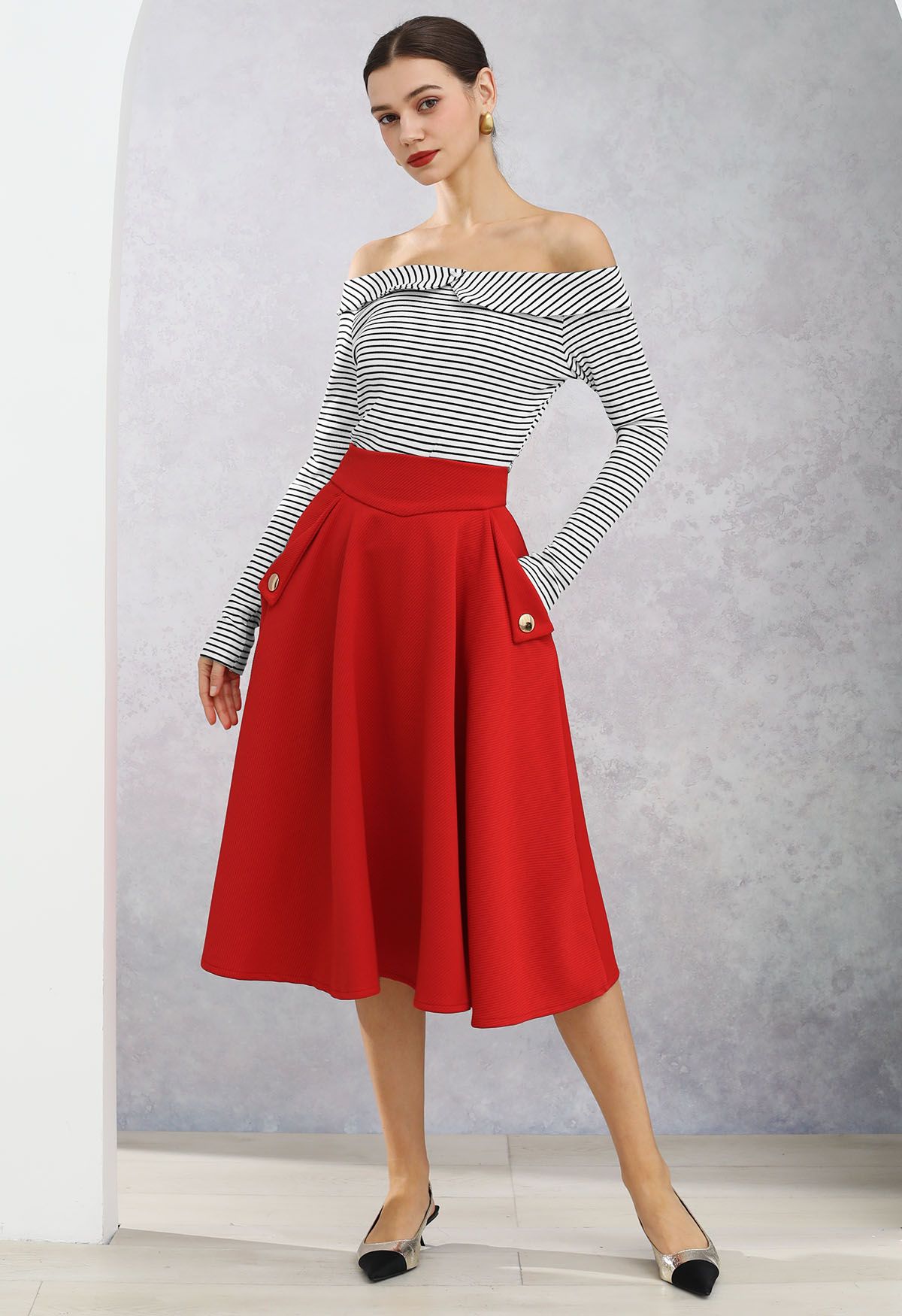 Classic Simplicity A-Line Midi Skirt in Red