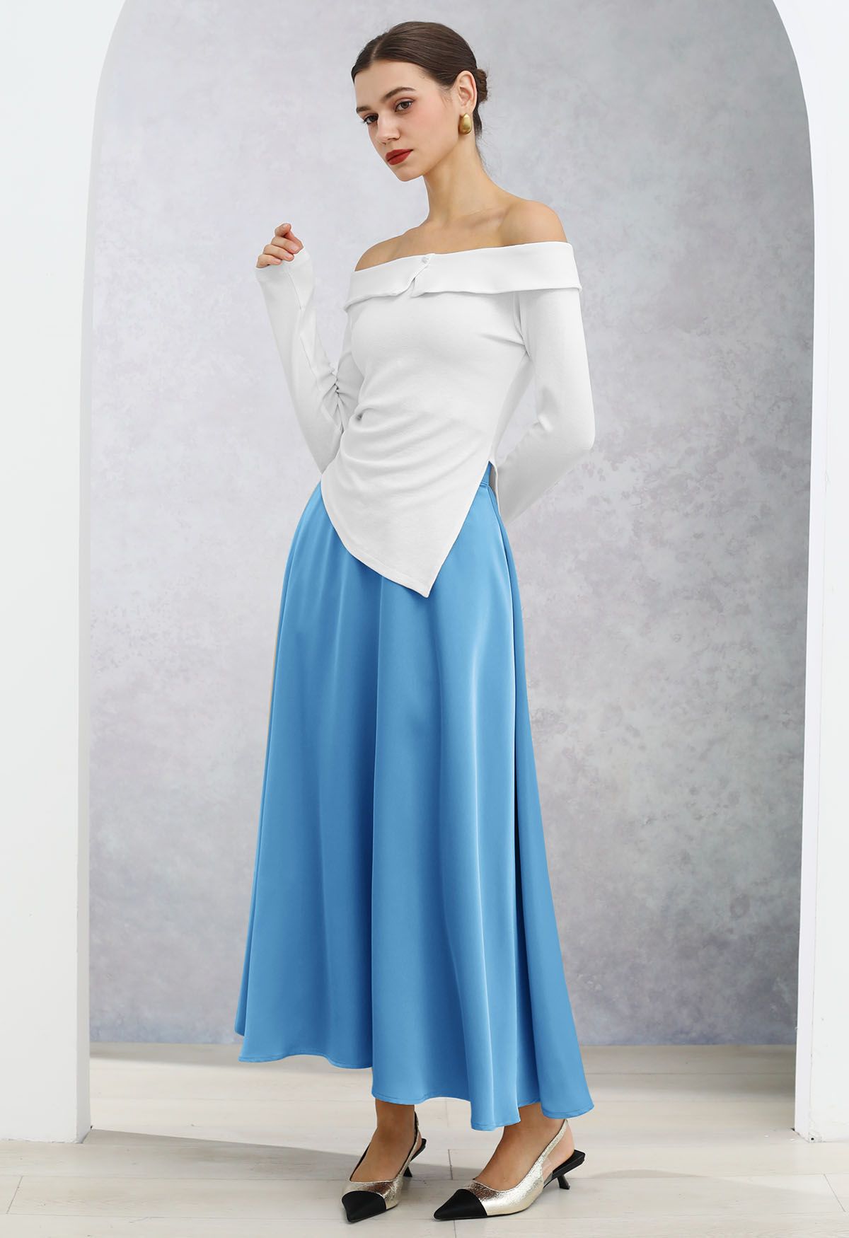 Timeless Elegance Satin A-Line Maxi Skirt in Blue