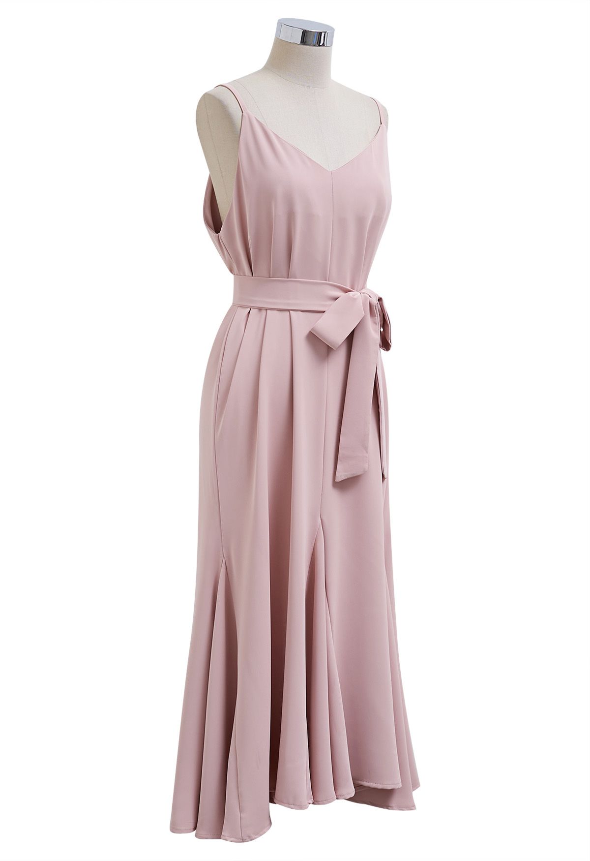 Plain Color Frilling Hem Cami Dress in Pink