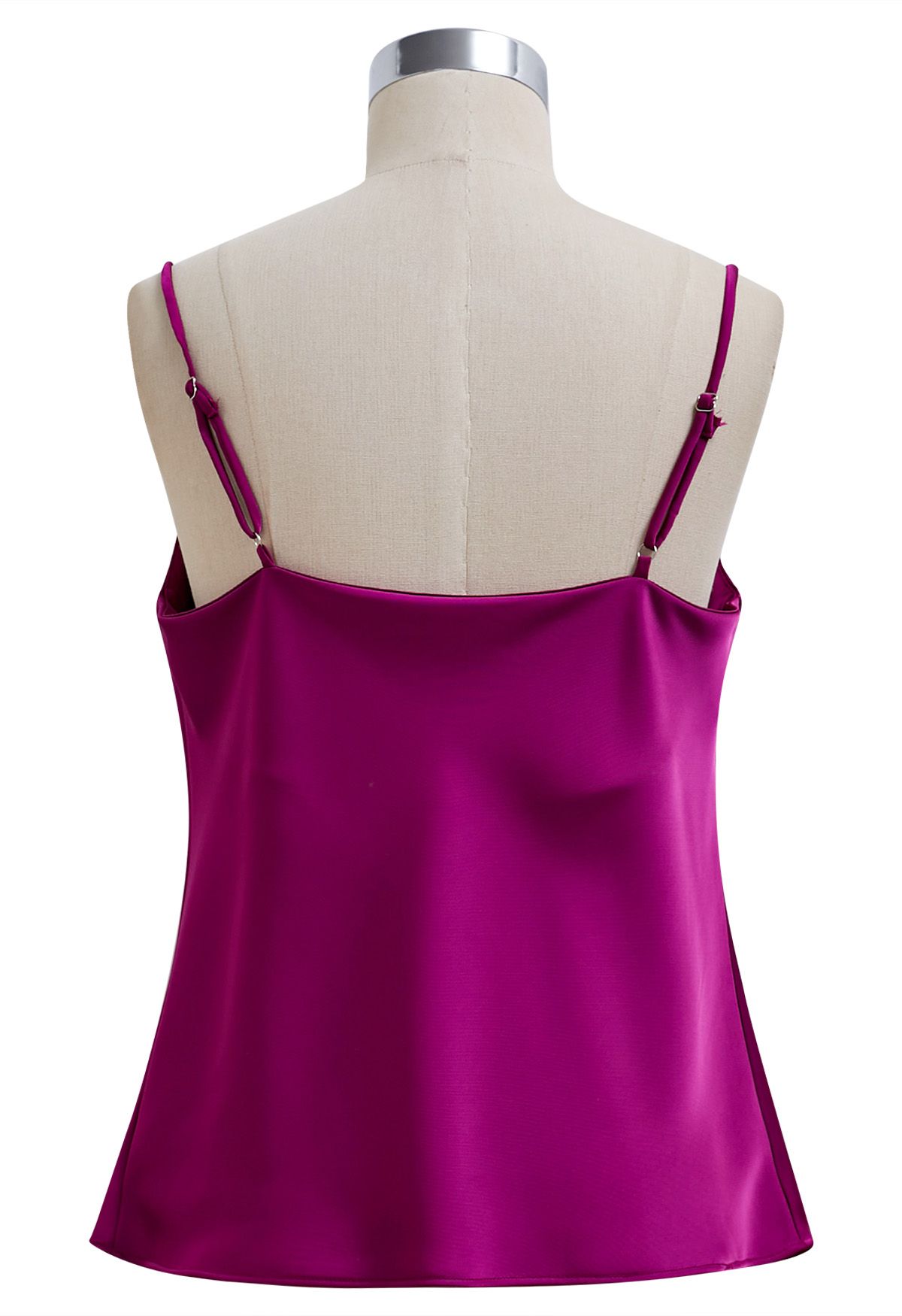 Drape Neck Satin Cami Crop Top in Magenta