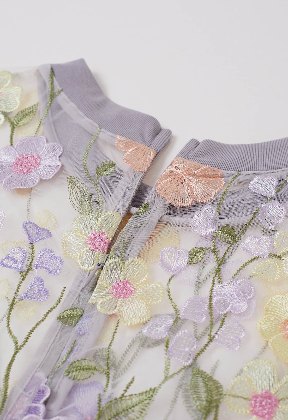 3D Floral Applique Sheer Mesh Cover-Up Dress in Lavender