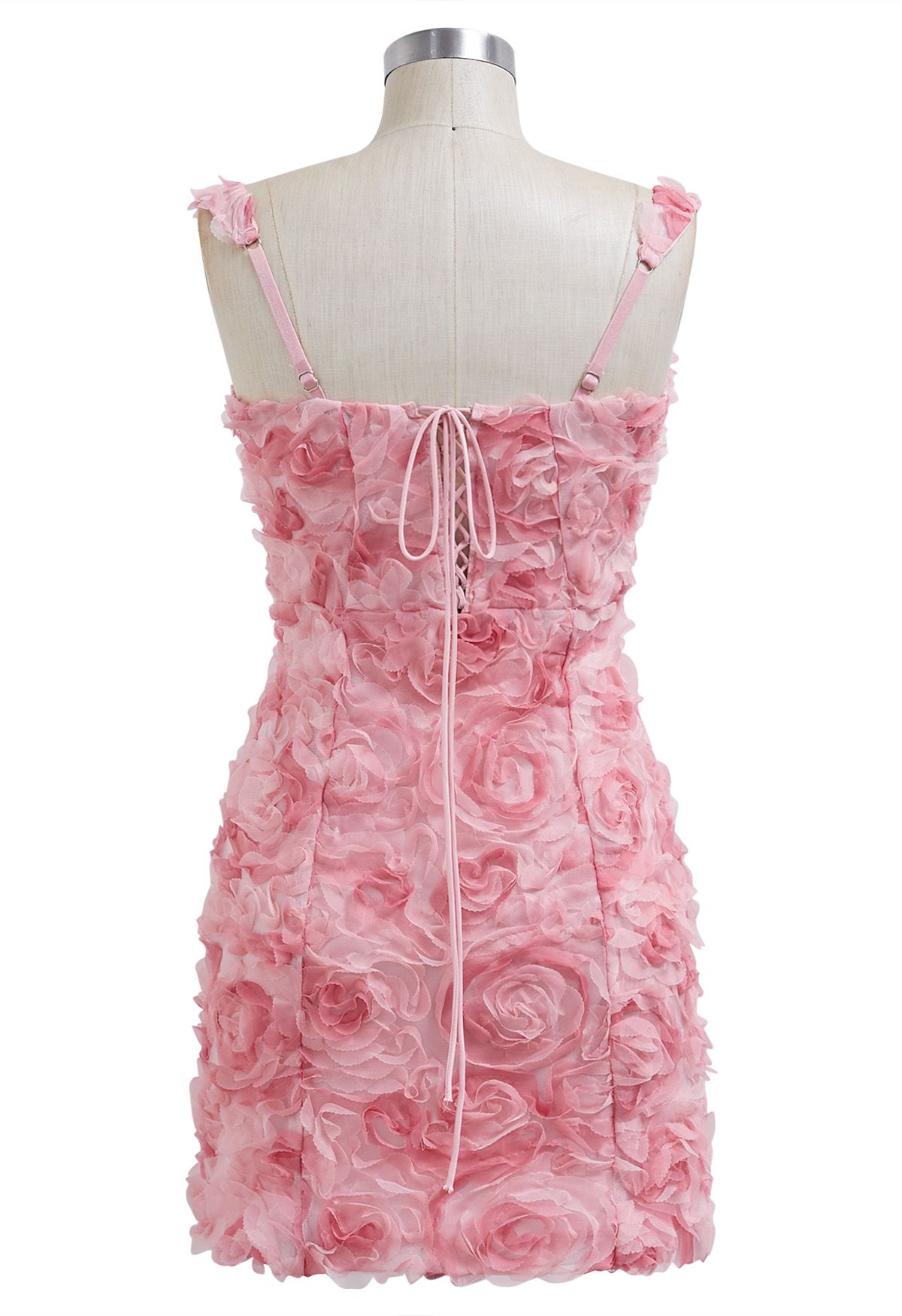 Rose Petal Lace-Up Back Cami Mini Dress in Pink