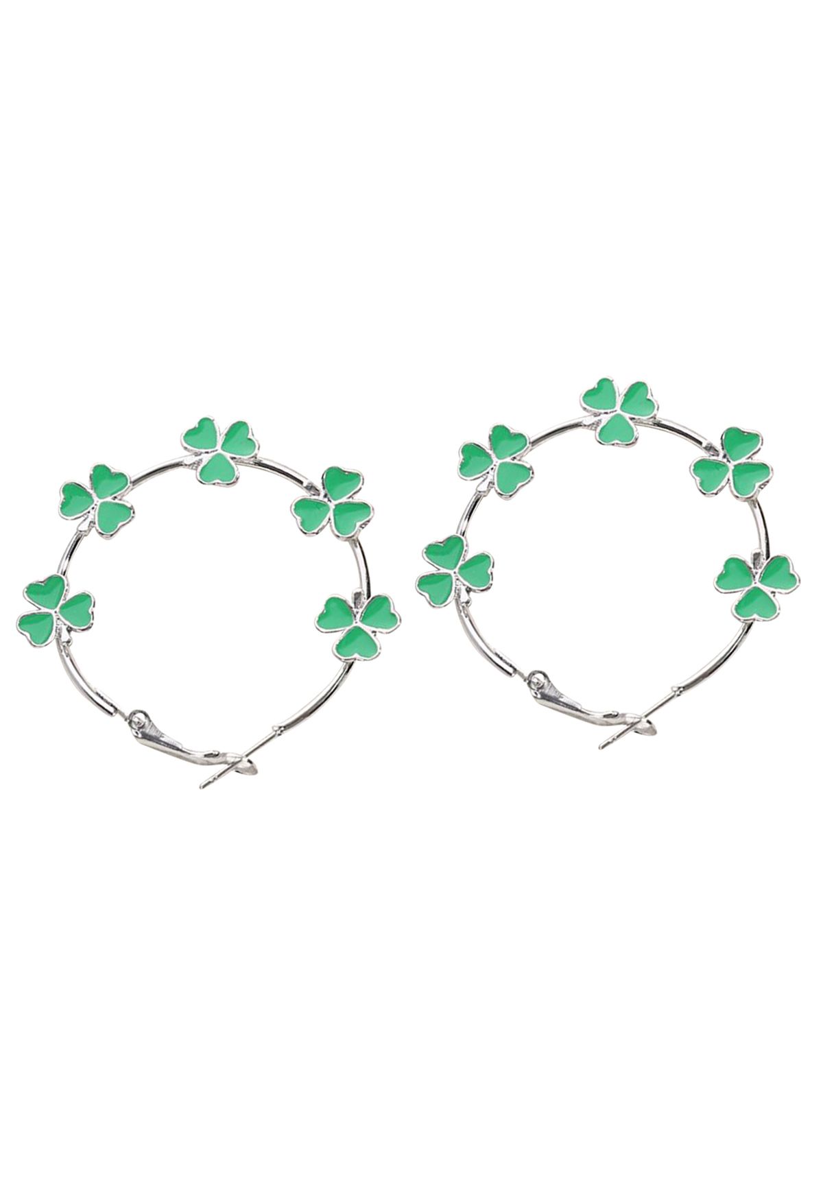 Lucky Clover Oil Spill Hoop Earrings in Silver