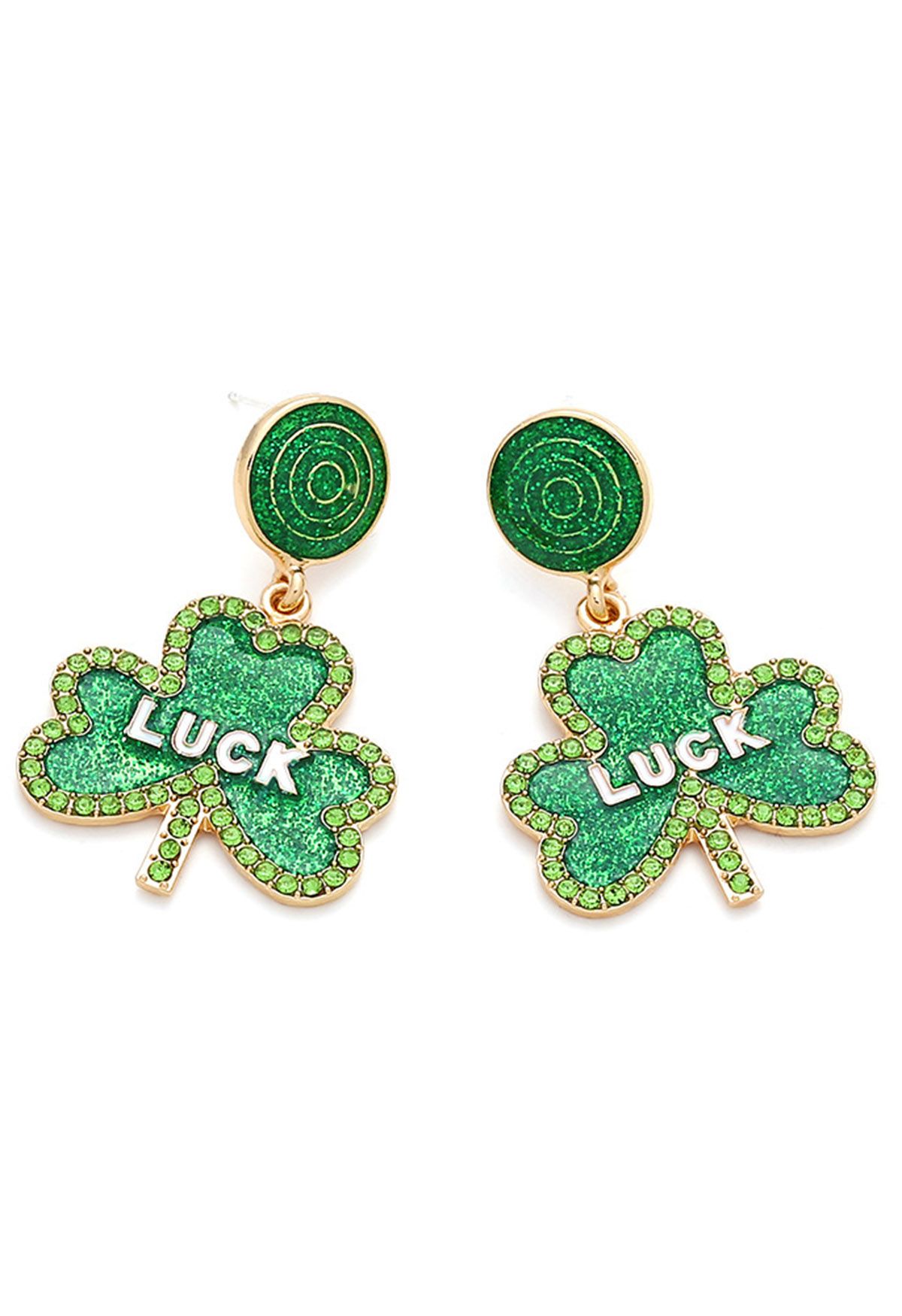 Luck Clover Rhinestone Oil Spilling Earrings