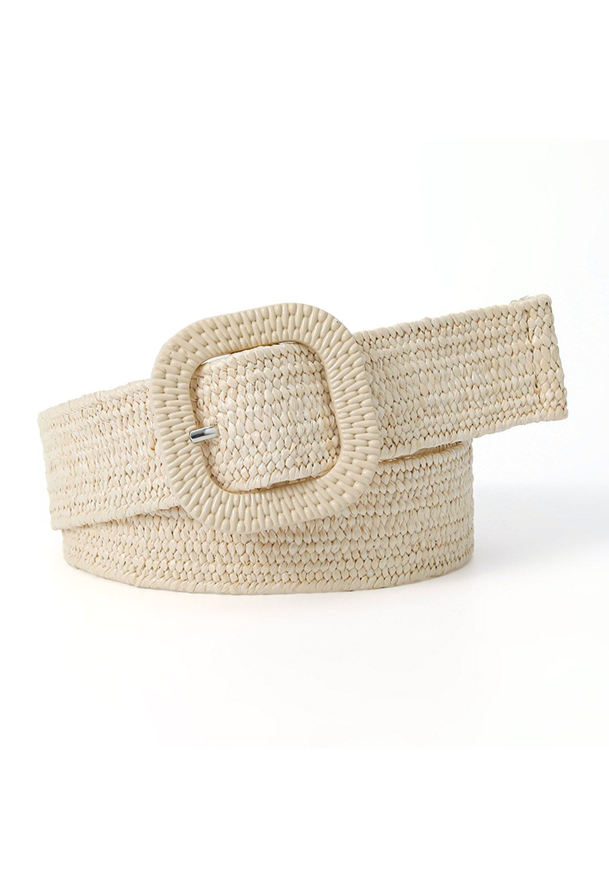 Square Buckle Woven Straw Belt in Linen