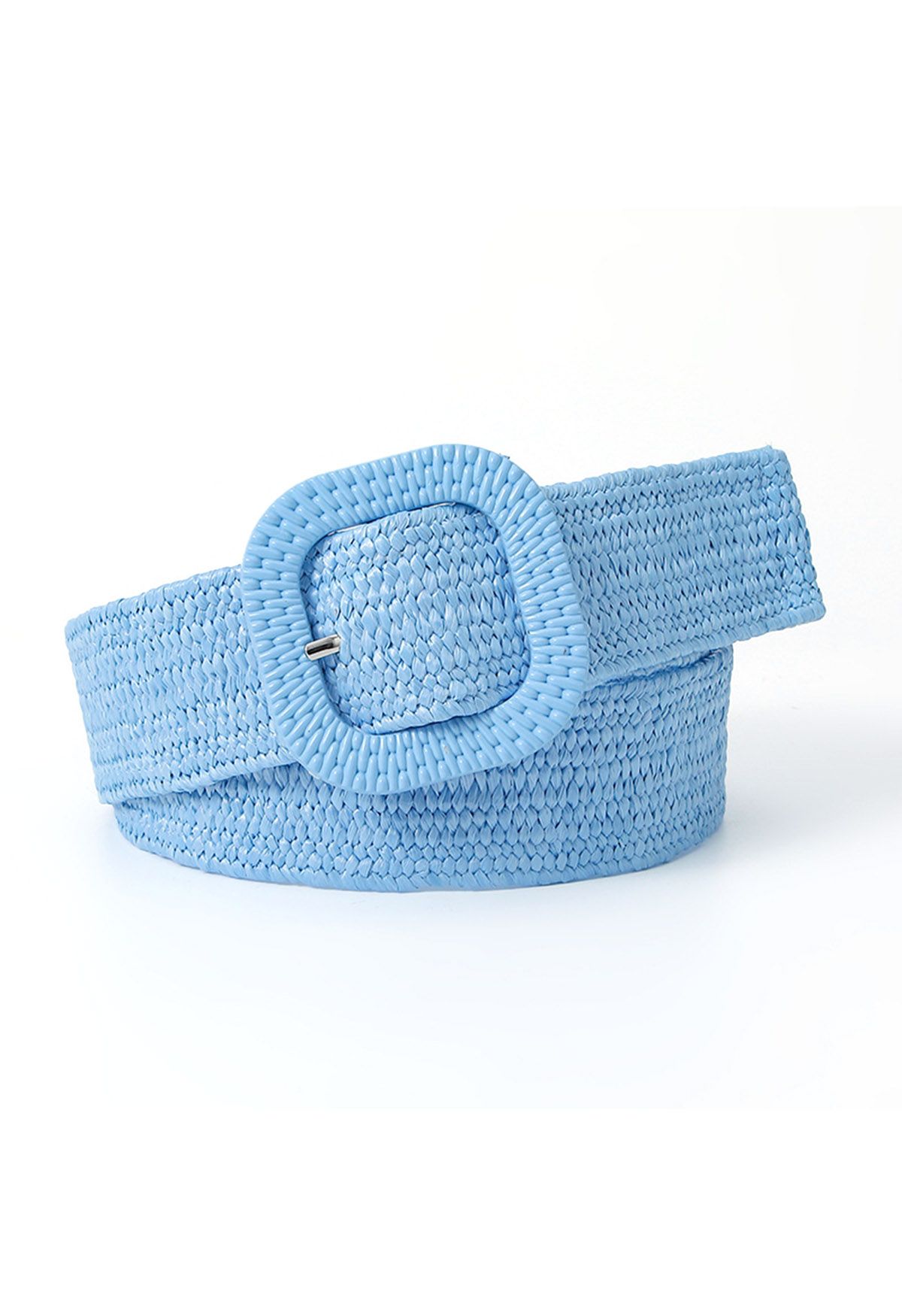 Square Buckle Woven Straw Belt in Blue