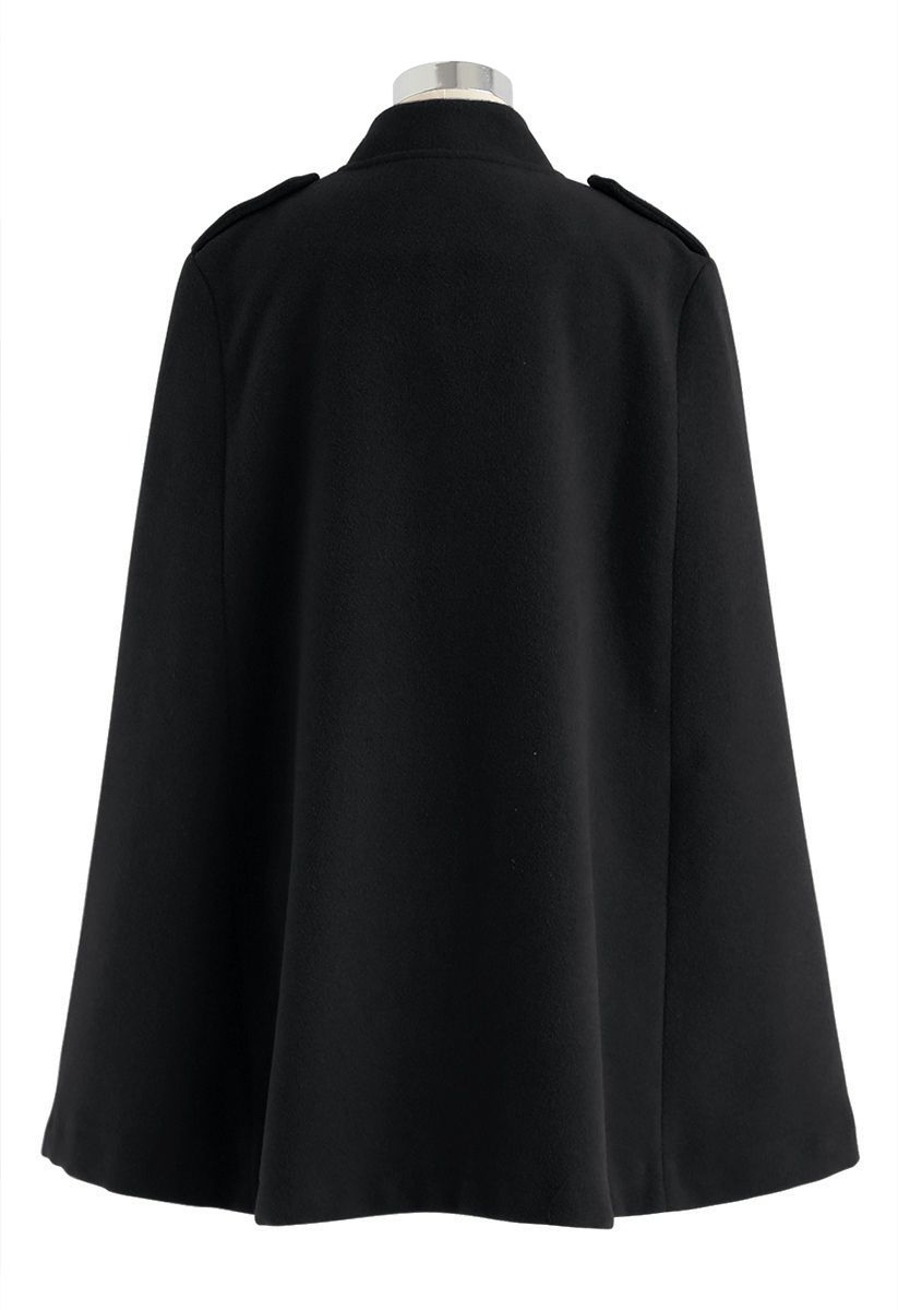 معطف كاب مزدوج الصدر باللون الأسود