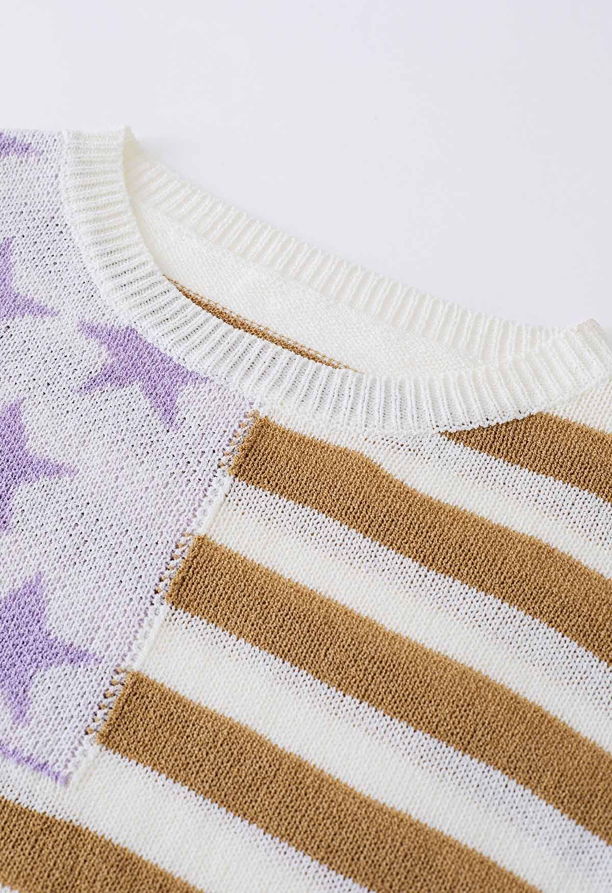 The Stars and The Stripes Printed Knit Sweater in Tan