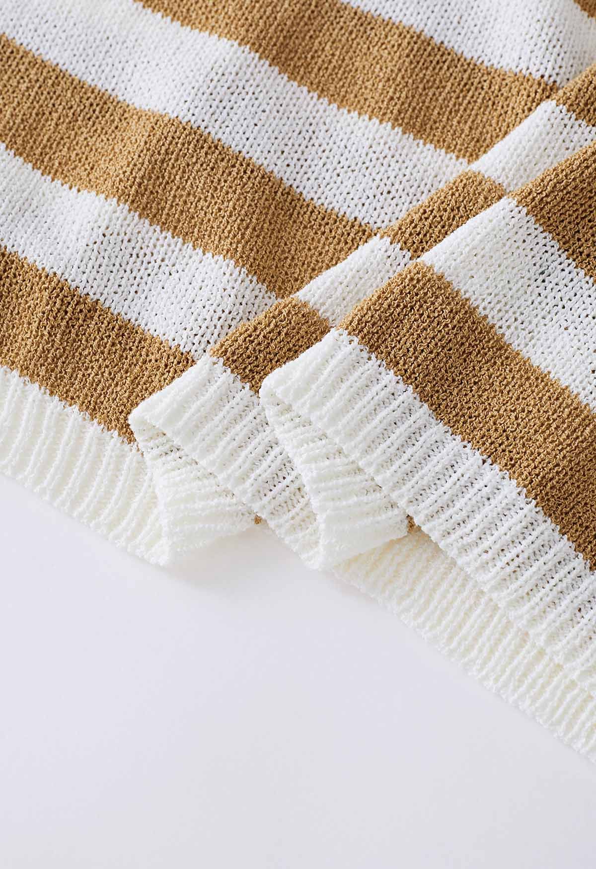 The Stars and The Stripes Printed Knit Sweater in Tan