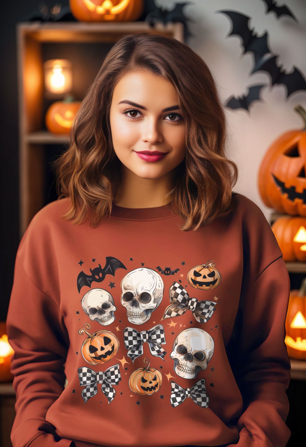 Skulls and Checkered Bows Pattern Sweatshirt