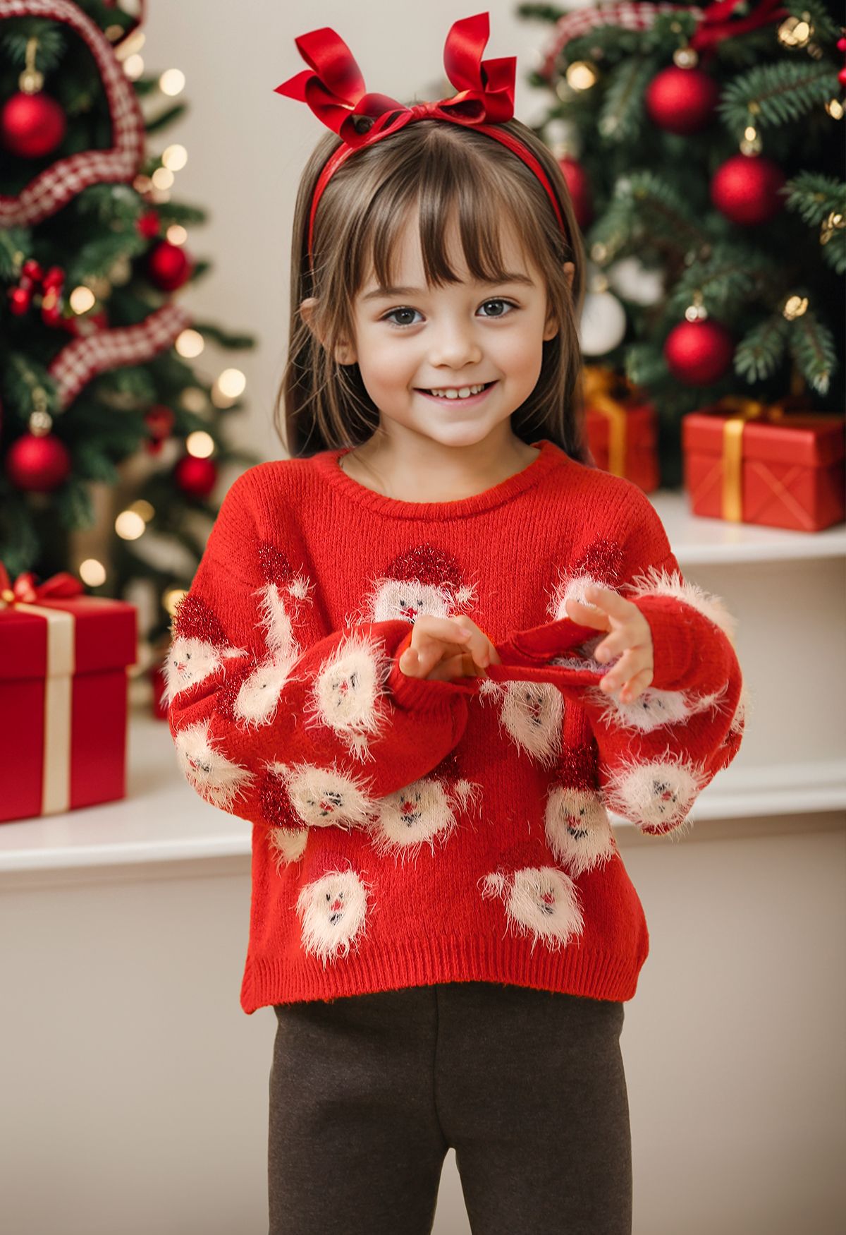 Fuzzy Santa Claus Knit Top in Red