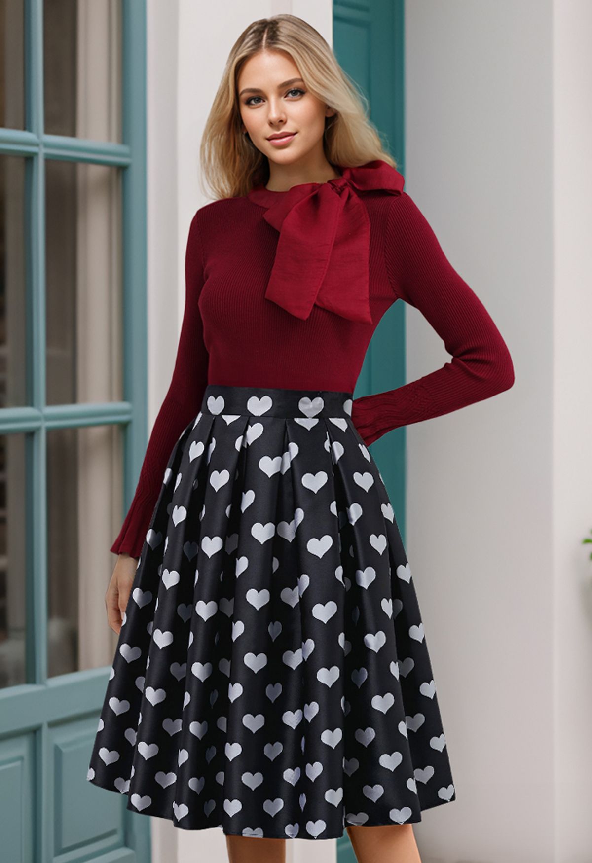 Affectionate Love Box Pleat Midi Skirt in Black