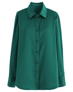 Satin Finish Button Up Shirt in Emerald