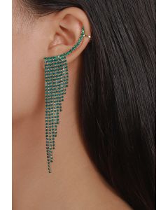Glittering Wing Tassel Drop Earrings in Green