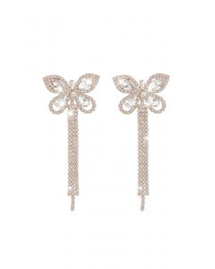 Full Diamond Butterfly Tassel Drop Earrings