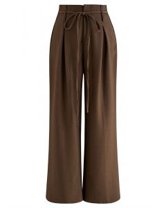 Tie Waist Wide-Leg Pants in Brown