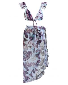 Rainforest Vibe Flutter Strap Bikini Set باللون البنفسجي