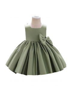 فستان الأميرة بلا أكمام بفيونكة كبيرة الظهر باللون الأخضر الطحلب للأطفال
