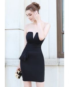 فستان كوكتيل بوستير بخصر بدون حمالات باللون الأسود