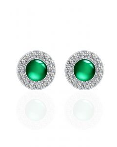 Rounded Emerald Gem Stud Earrings