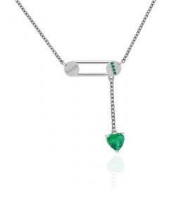 Paperclip Heart Shape Emerald Gem Necklace