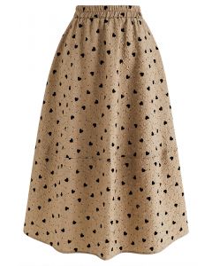 Velvet Heart Embossed Texture Midi Skirt in Light Tan