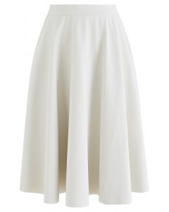 Faux Leather Textured Midi Skirt in Ivory