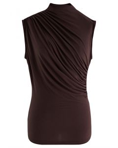 Ruched Detail Sleeveless Top in Brown