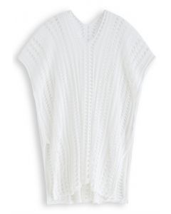 Side Slit Openwork Knit Cover Up in White