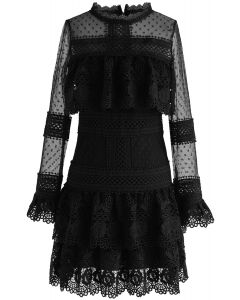 فستان سويت ديستني من الكروشيه المتدرج باللون الأسود