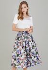 Watercolor Hydrangea Jacquard Pleated Midi Skirt