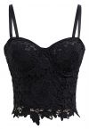 Floral Cutwork Lace Bustier Crop Top in Black