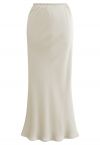 Texture Satin Drawstring Maxi Skirt in Ivory