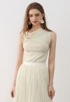 Side Knot Ruched Sleeveless Knit Top in Cream