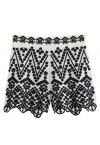 Geometric Floral Embroidered Scalloped Hem Shorts