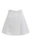 High Waist Buttoned Flap Skorts in White