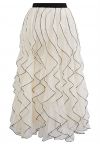 Rippling Attraction Panelled Mesh Tulle Skirt in Cream