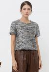 Sequin Mosaic Fuzzy Crop Top in Grey