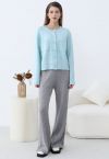 Buttoned Hem Ribbed Knit Pants in Grey