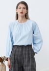 Easygoing Puff Sleeve Cotton Shirt in Sky Blue