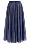 Mixture Color Panelled Tulle Maxi Skirt in Indigo