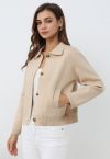 Classic Collar Button Down Knit Jacket in Light Tan