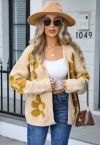 Grand Floral Open Front Knit Cardigan in Light Yellow