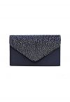 Rhinestone Embellished Satin Envelope Bag in Navy