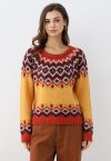 Nordic Charm Fair Isle Knit Sweater in Orange