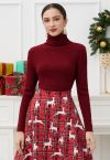 Softness Turtleneck Ribbed Texture Knit Top in Burgundy